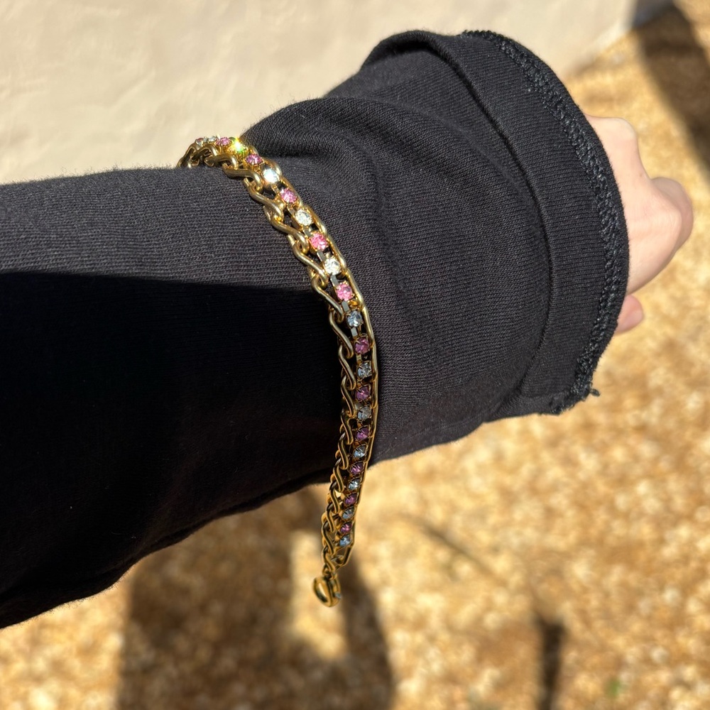 Faux Diamond And Tourmaline Gold Bracelet Costume jewelry. - Picture 8 of 9